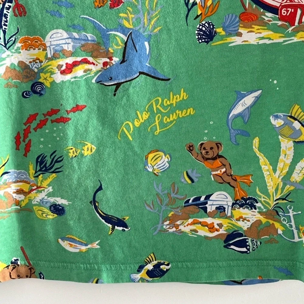 Polo Ralph Lauren Unisex Green Underwater  Bear Print Short Sleeved T-Shirt M